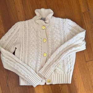J. Crew Ivory Cable Knit Cardigan with Gold Buttons